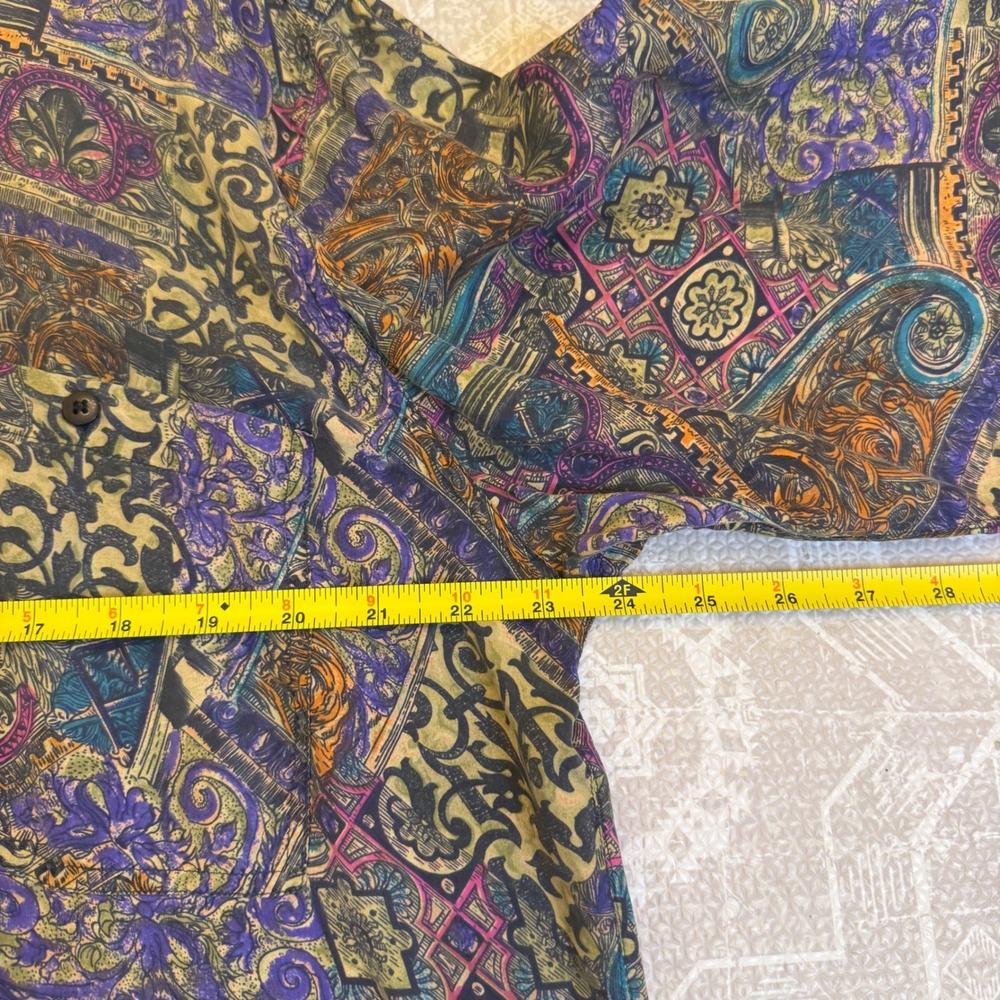 Fierce Vintage 90s 100% silk Abstract Print Button Up Shirt Size L Long Sleeve - Picture 5 of 6